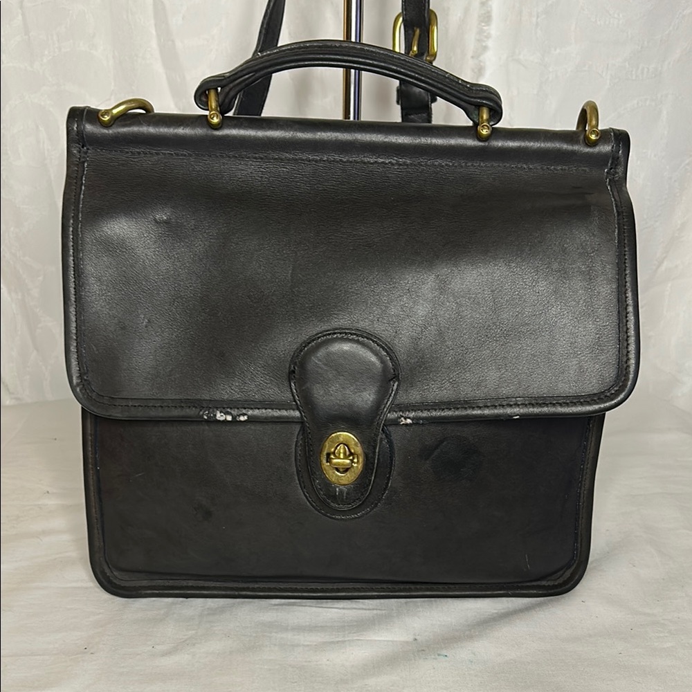 COACH black glove tanned cowhide leather Vintage Willis Convertible Satchel 9927